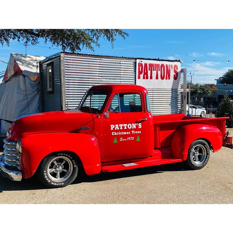 Patton's Christmas Trees iconic red delivery truck in Lakewood Dallas